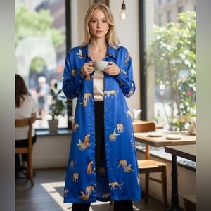 Umgee Large Blue Animal Print Long Shirt Dress